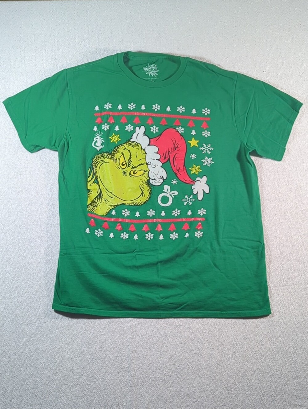 Dr Seuss The Grinch Graphic Christmas T Shirt Green Holiday Santa Hat Size Large